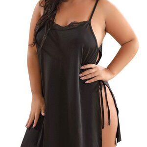 Plus Size Lace Babydoll Chemise Sexy Sleepwear Adjustable Straps Side Slit